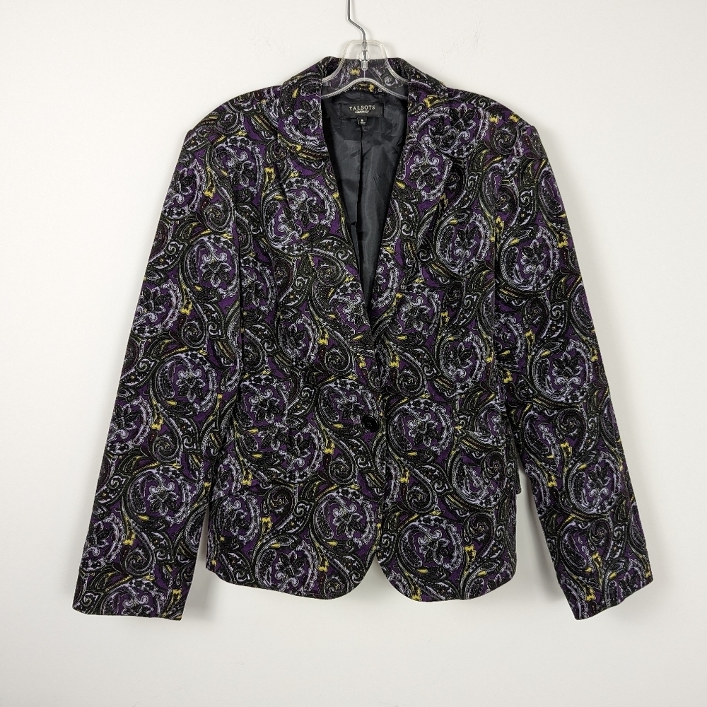 Talbots Exclusive Paisley Print Blazer - Purple and Black, Size 16 Velvet Velour